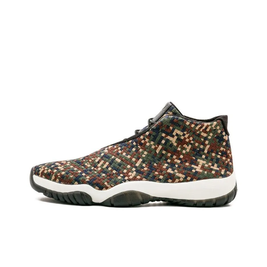 Джордан Future Темно-армейский CAMO Slip-резистентный Abrasion-резистентный MID Топ Винтажные баскетбольные кроссовки Мужской Черный камуфляж