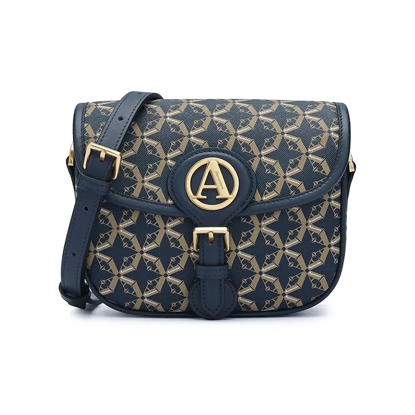 AQUASCUTUM Сумка через плечо из крупнозернистой текстуры коровьей кожи среднего размера женская темно-синяя