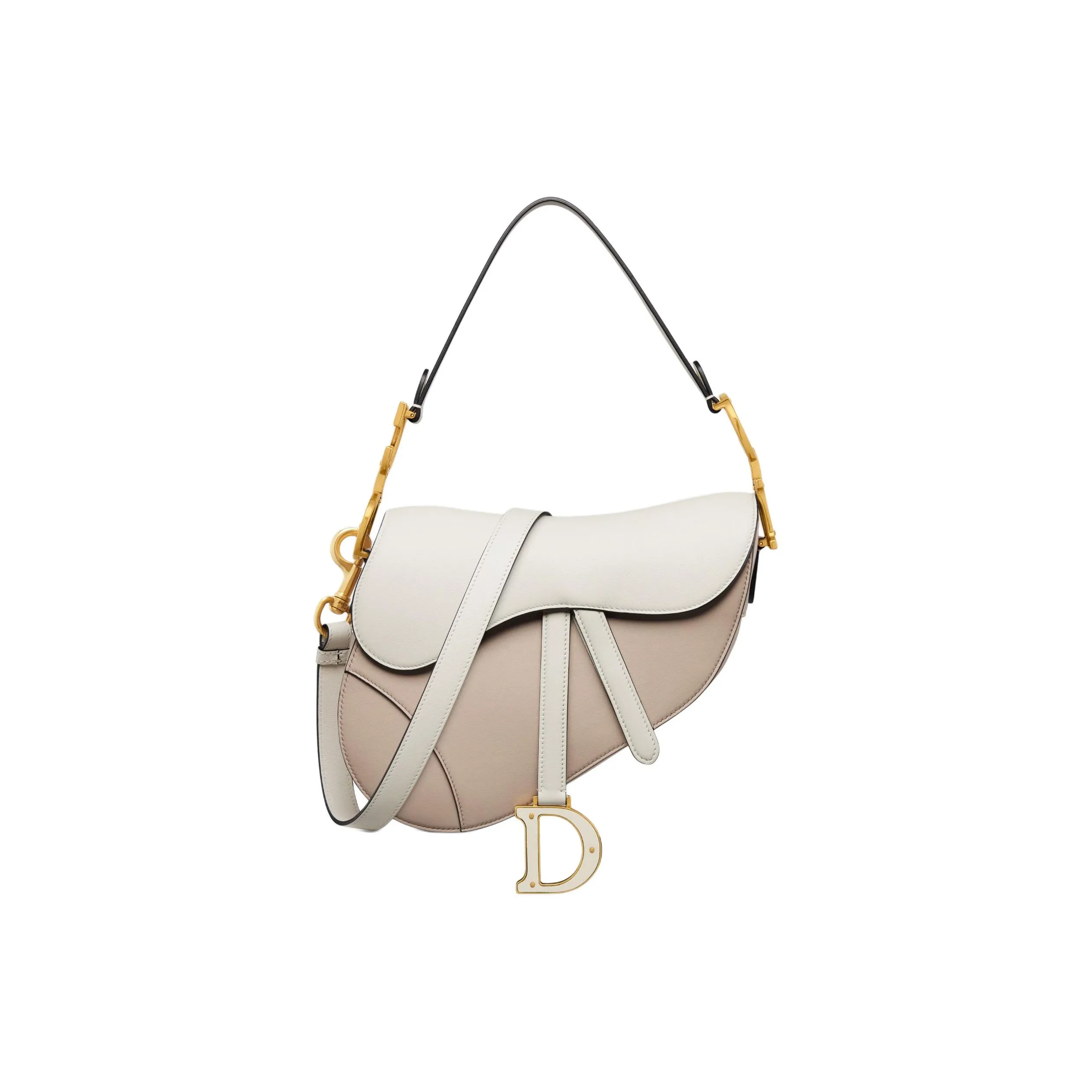 DIOR Soft Cow Leather Saddle Bag Shoulder Bag Crossbody Bag Handbag Women's Milk White & Beige Brown