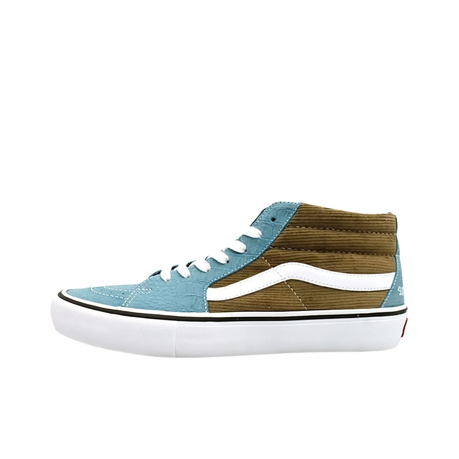 Supreme x VANS SK8 Croc Вельвет Светло-коричневый MID Топ Кроссовки для скейтбординга Унисекс Синий Коричневый