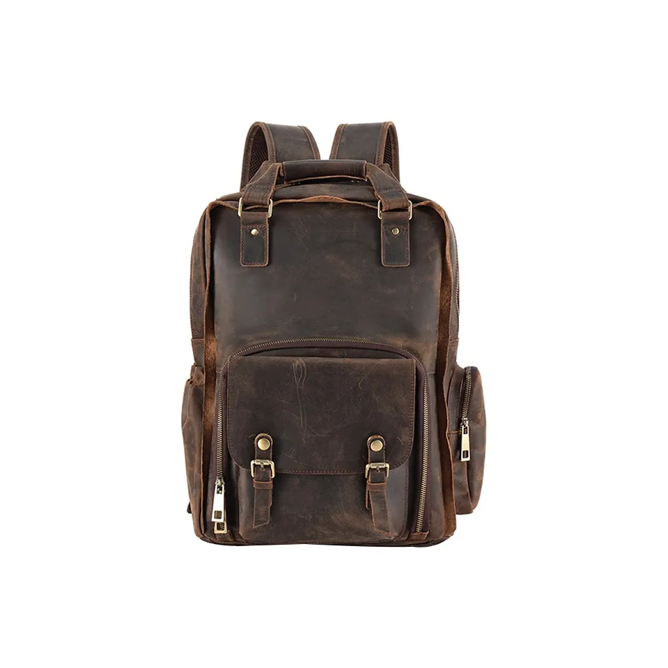 CMLZIUA Cow Leather Camera Bag Unisex Coffee