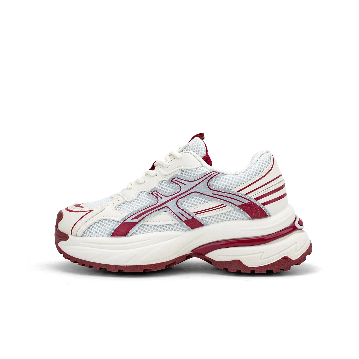 DEERWAY Chunky Sneakers Women's Low-Top Beige Burgundy