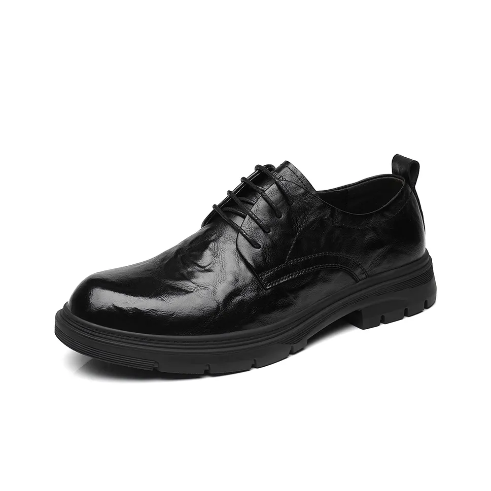 Mulinsen Casual Leather Shoes Men's Low Top Black/Dark Brown