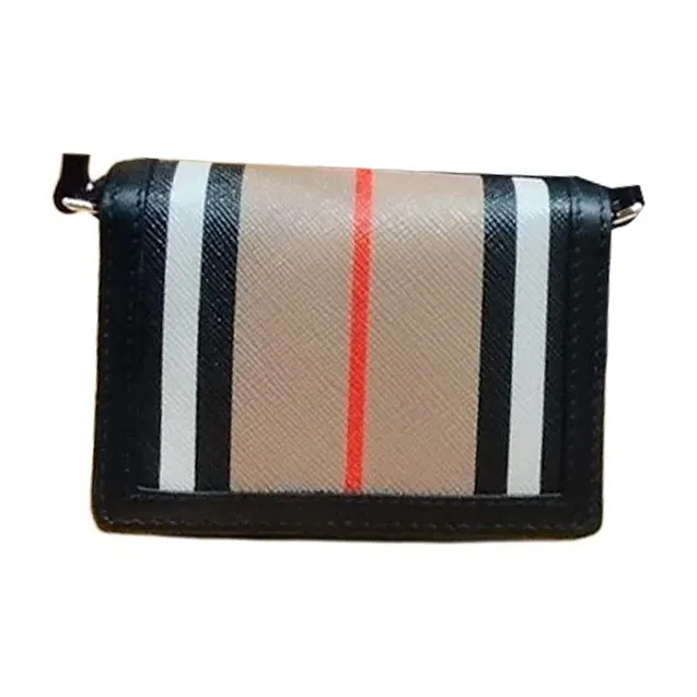 Burberry Leather One Shoulder Crossbody Card Holder Women's Black & White & Brown