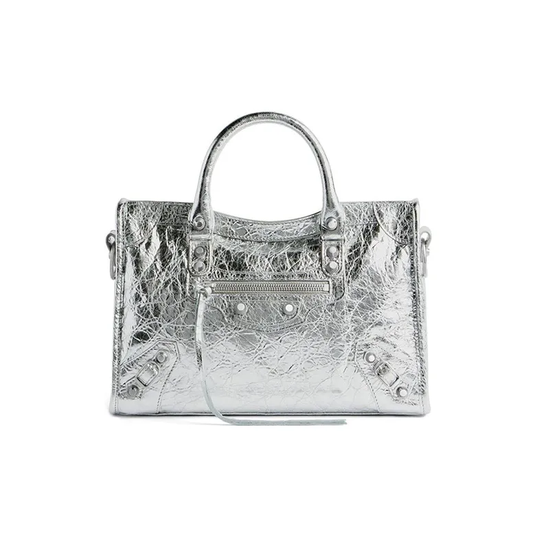 Balenciaga Metallic Arena Lambskin Shoulder Bag Crossbody Bag Handbag Small Size Women's Silver