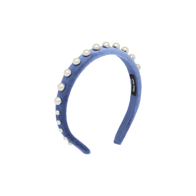 MIU MIU Вельвет Искусственный Жемчуг Ободки для Волос Женские Синие