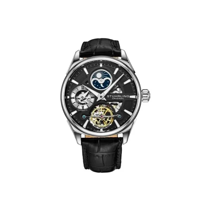 STUHRLING Автоматический Механический Механизм Мужские Часы 43 мм Черный