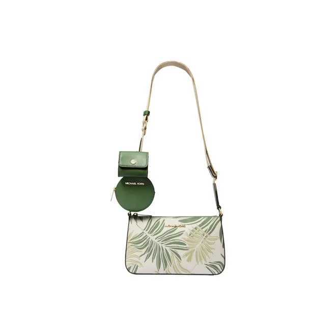 MICHAEL KORS Jet Set Travel Fabric/Leather Shoulder Bag, Crossbody Bag Trumpets Women's Green/Pink/Black