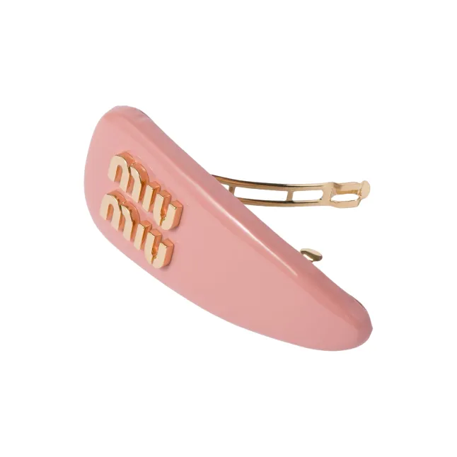 MIU MIU Leather Hair Clips Women's Pink