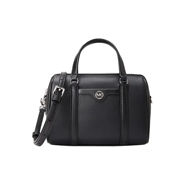 MICHAEL KORS Travel Artificial Leather Boston Cylinder Bag, One Shoulder Handbag Trumpets Women's Black/Milk White