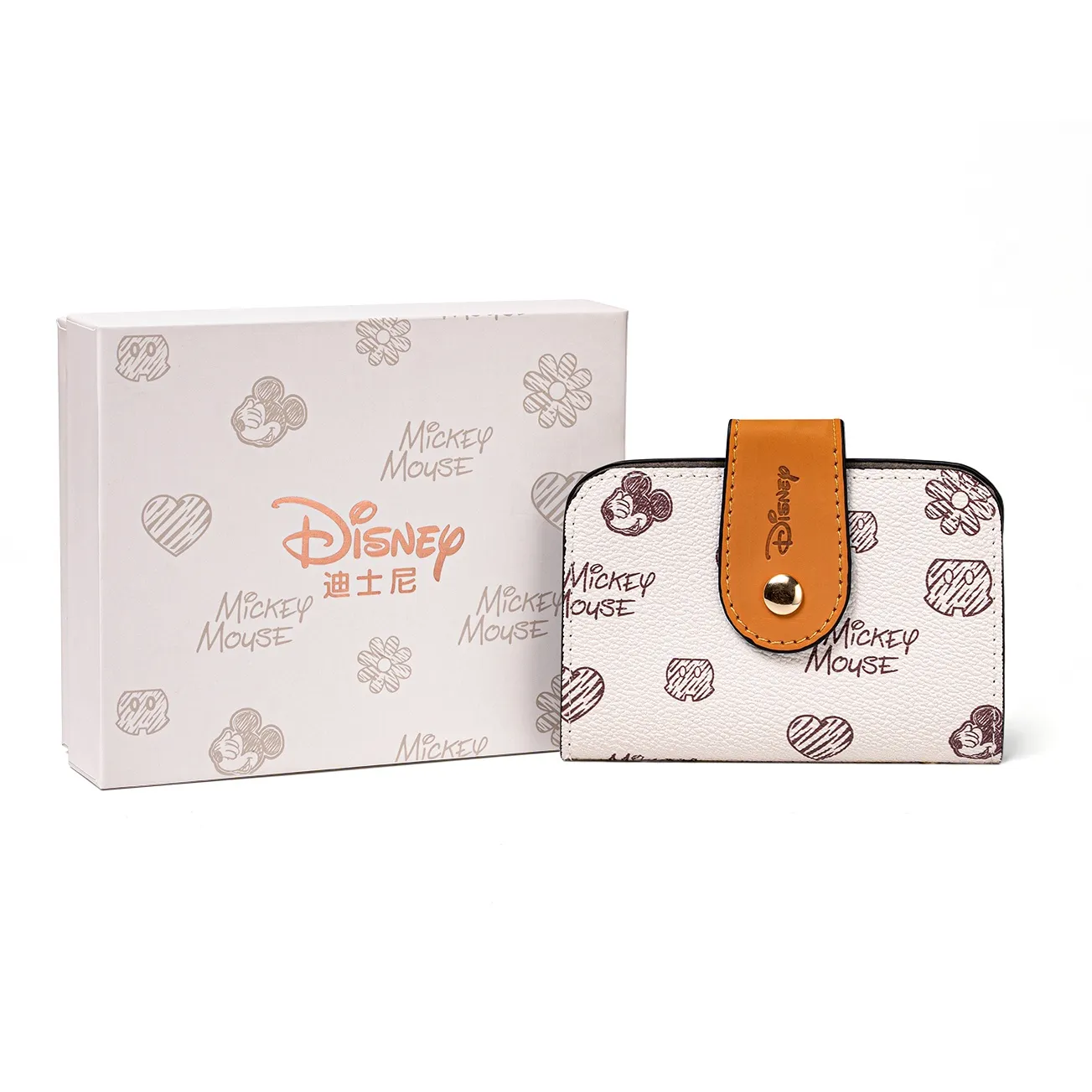 Disney Mickey Series PU Card Holder With Document Bag And Business Card Holder Mini Unisex Ecru