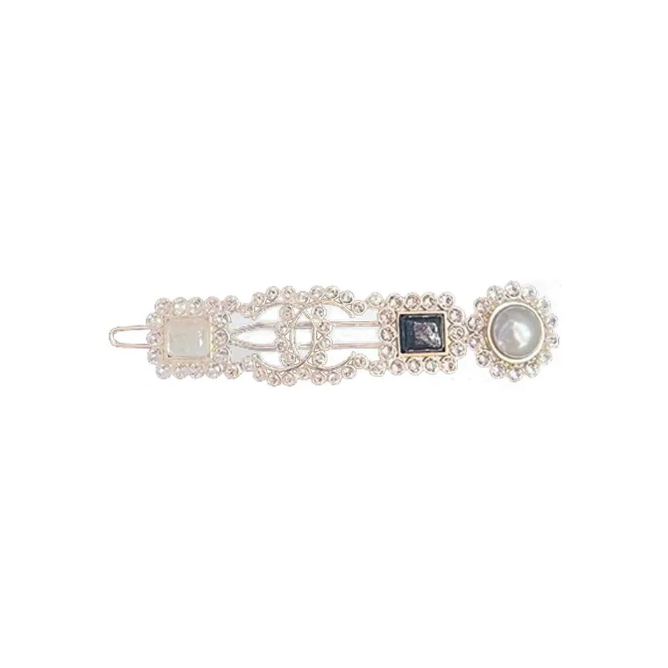 CHANEL Metal Artificial Pearl Colored Glaze Rhinestone Hair Clips Women's Gold