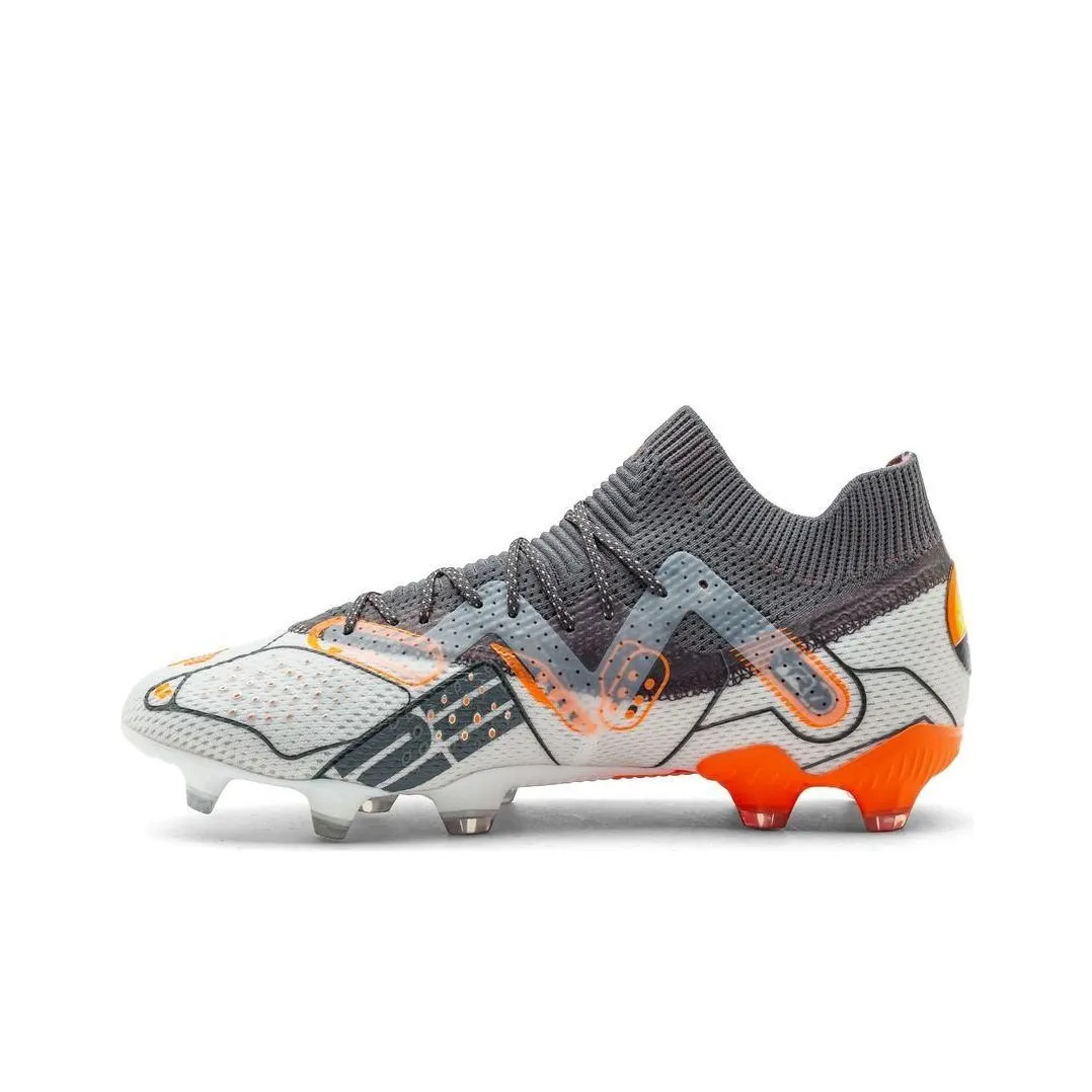 PUMA Future Ultimate Soccer Shoes Unisex Low Top White/Gray/Orange