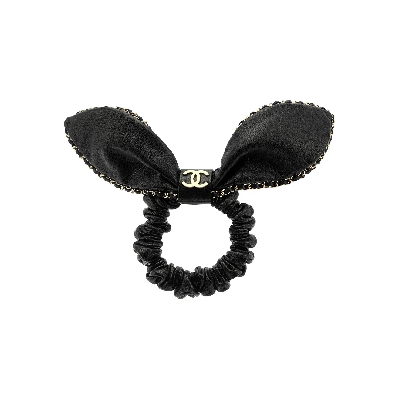 CHANEL Sheepskin Metal Hair Tie Women's Black