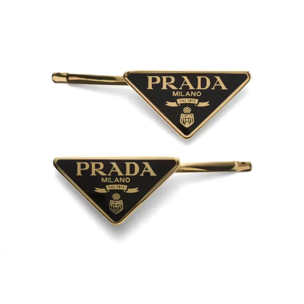 PRADA Triangle logo Hair Clips Set Of Two
