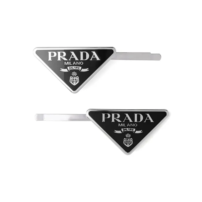 PRADA Triangle logo Hair Clips Set Of Two