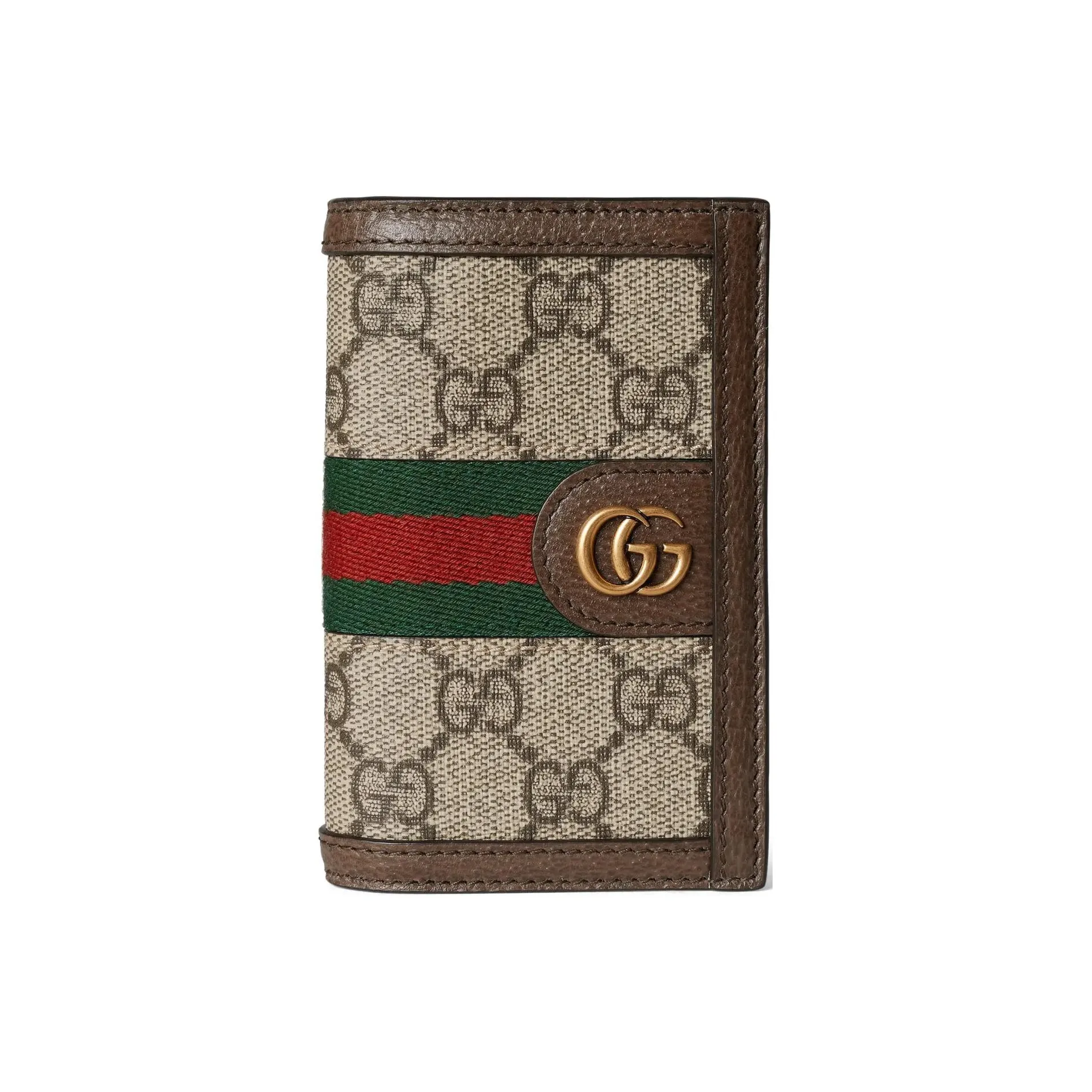 GUCCI Ophidia Холст с кожей Обметка Картхолдер Мужской Бежевый Эбеновый Неоновый зеленый
