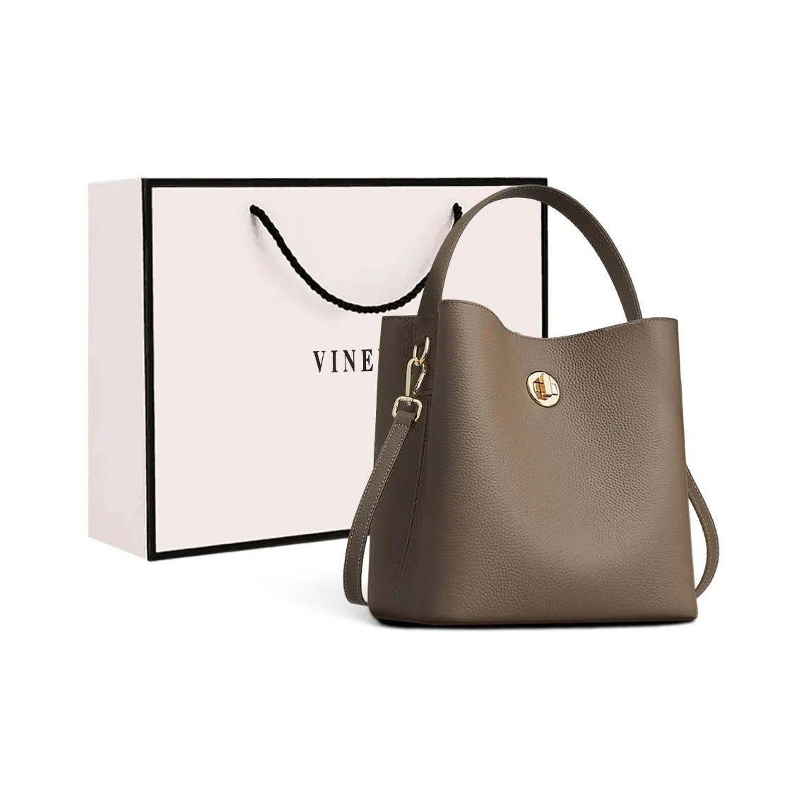VINEY Коровья кожа Через плечо Одно плечо Ведрообразная сумка Большая Женская Слоновая серый