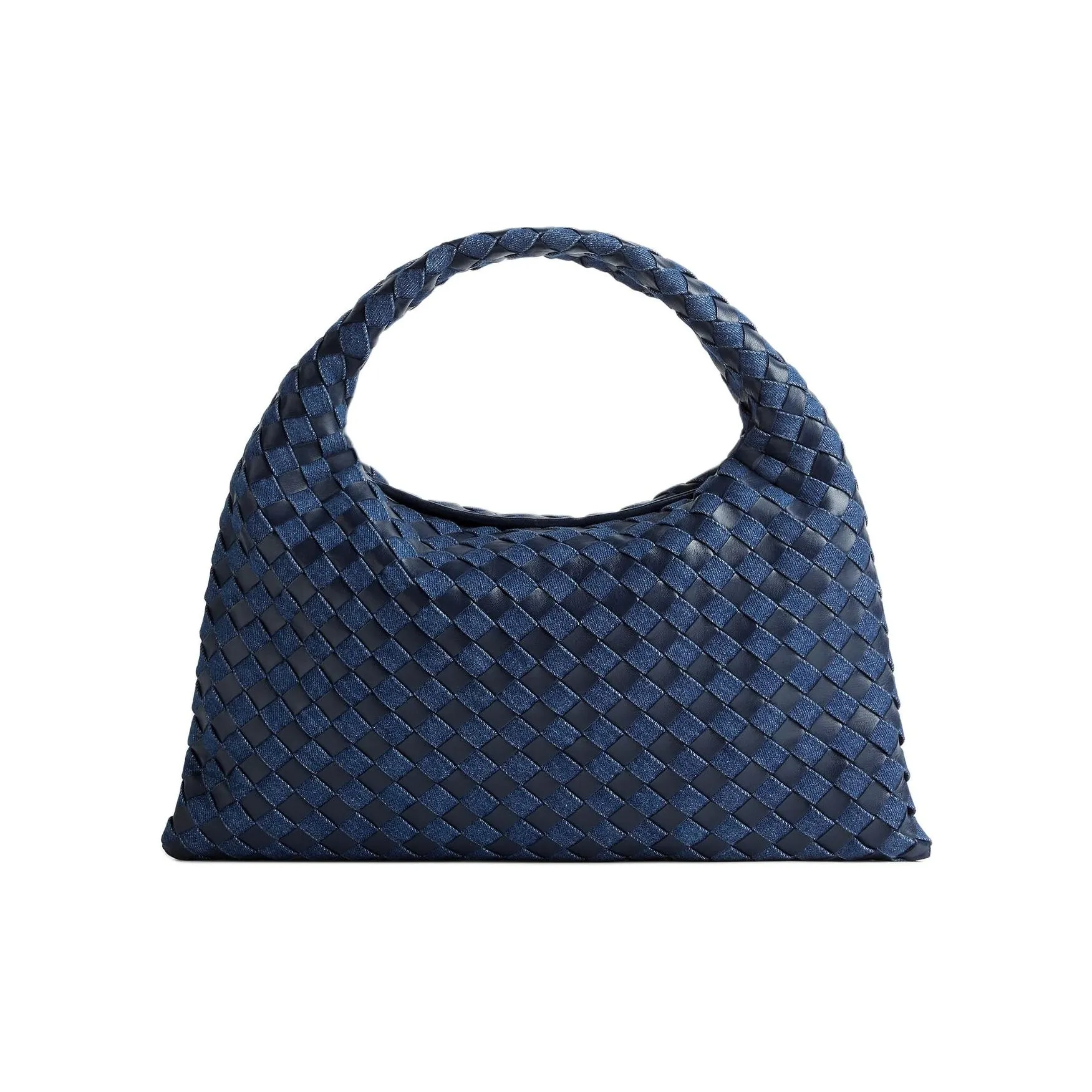 Bottega Veneta Intrecciato Denim With Leather Handbag, Shoulder Bag Trumpets Women's Dark Blue & Indigo