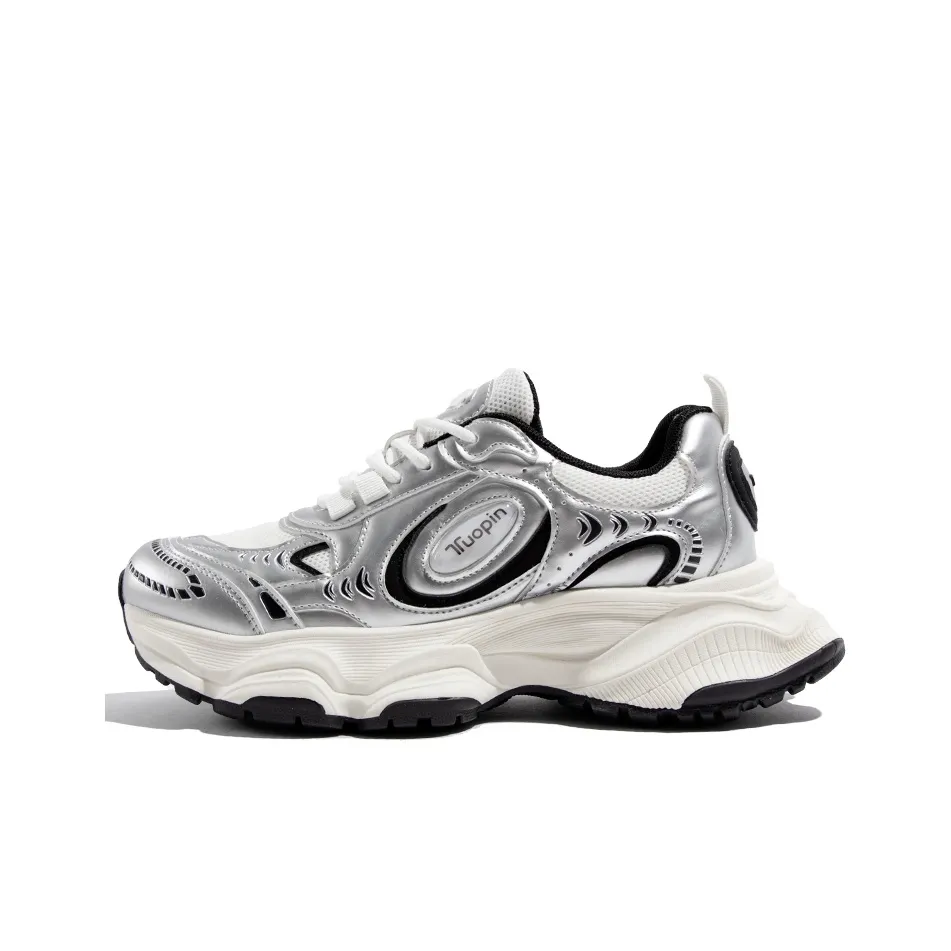 TUOPIN Future Vintage Style Anti Slip Wear Resistant Low Top Casual Shoes Silver Black