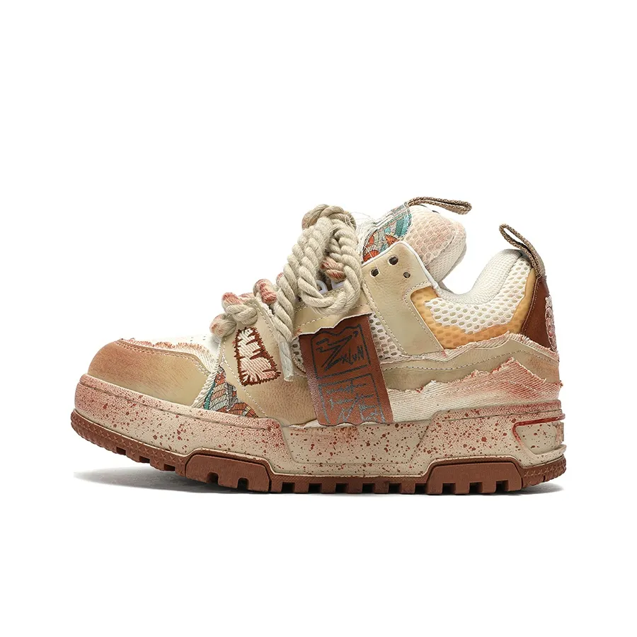 X·LUN Ruins Collection Anti-Slip Wear-Resistant Low-Top Distressed Skateboard Shoes Unisex Khaki