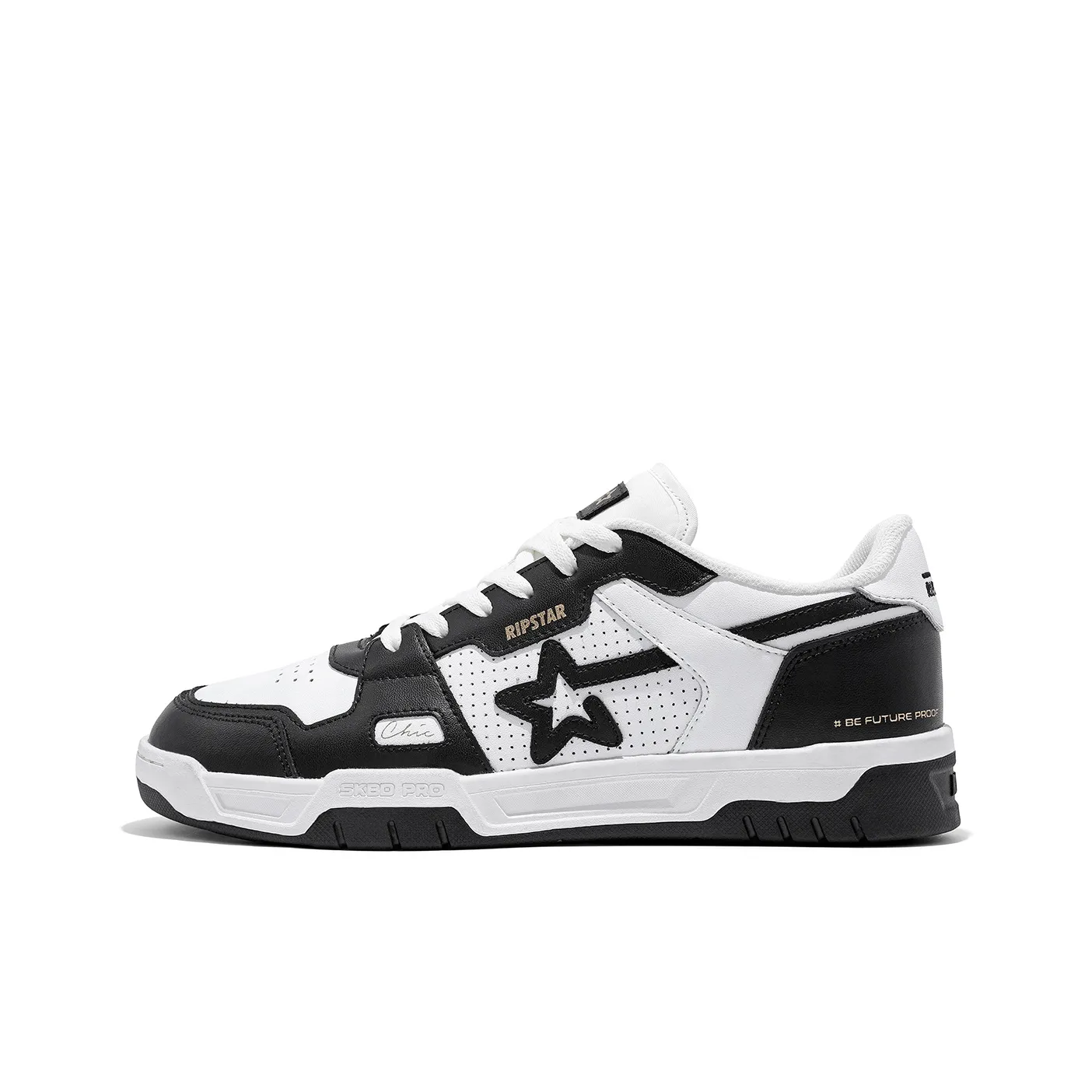 RIPSTAR SKBD Chic Slip-Resistant Cushioning Wear-Resistant Low-Top Skateboard Shoes Unisex Black White