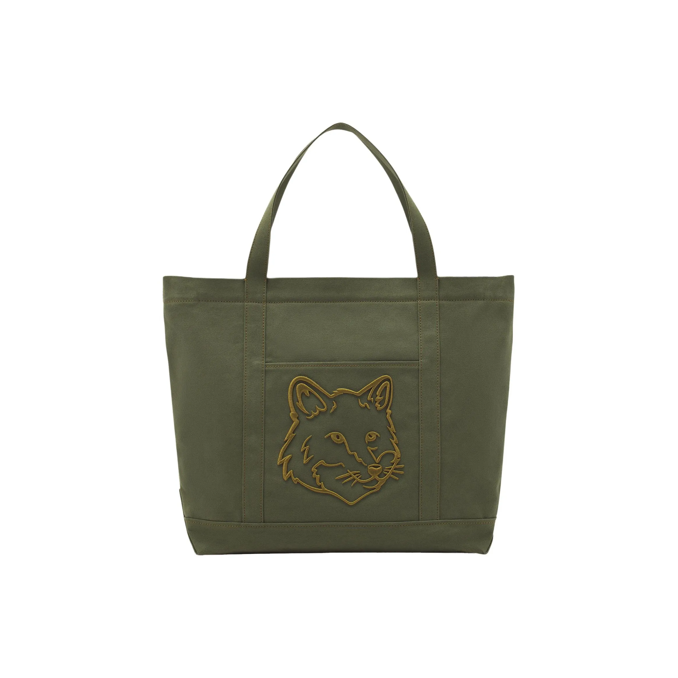 Maison Kitsune Cotton Patchwork Canvas Bag Tote Bag Shopping Bag Handbag Large Size Women's Army Green