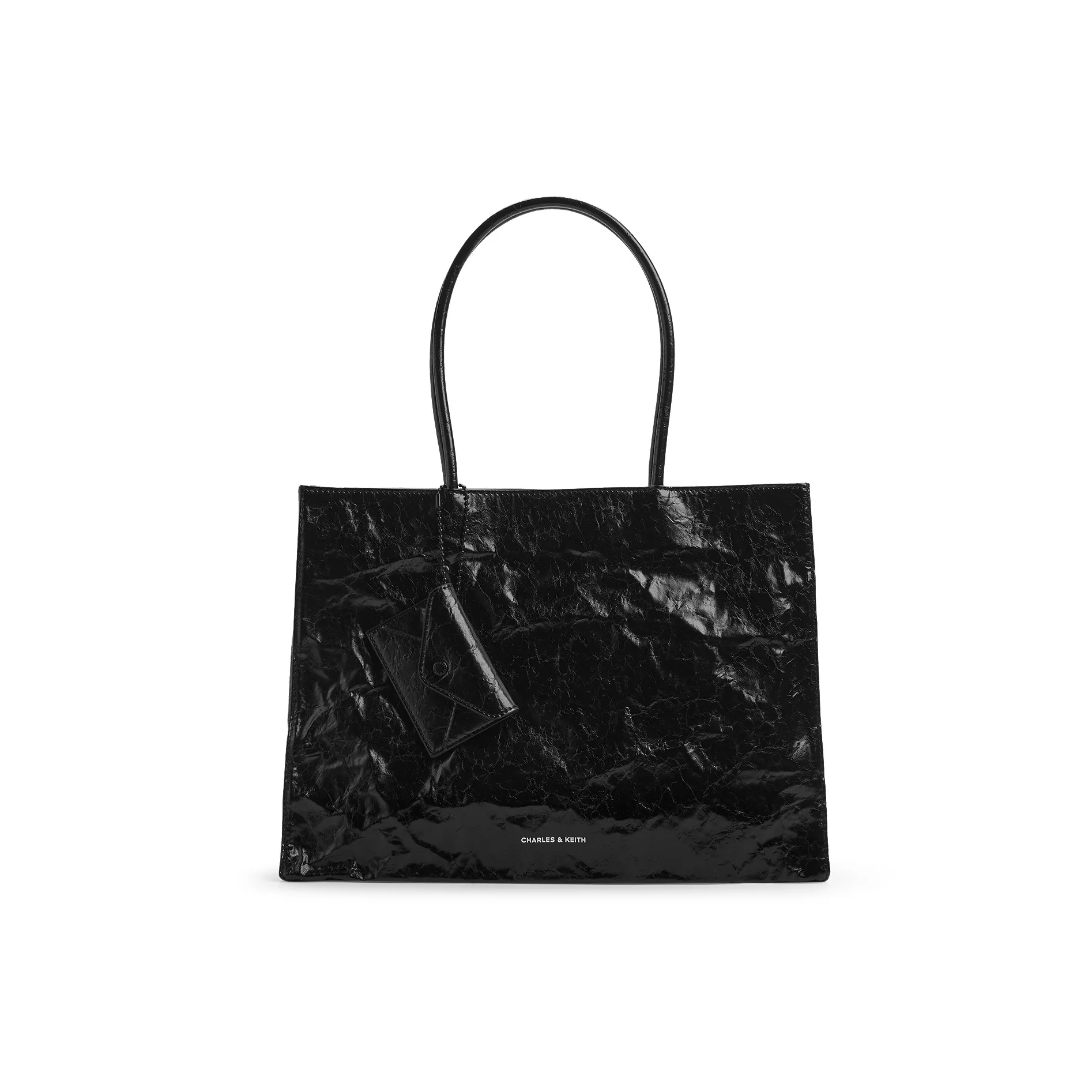 CHARLES KEITH ПУ (полиуретан) Плечевая сумка Сумка Тоут сумка Плечевая сумка Большая женская Глубокий черный Кремовый молочный белый