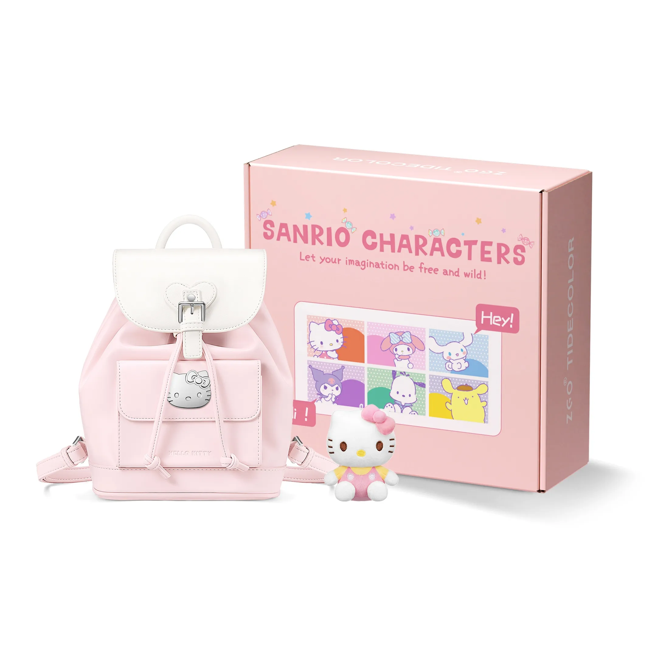 Zgo Sanrio Collaboration ПУ (полиуретан) CHANEL Inspired Рюкзак Средний Женские Персиково-розовый Белый Перламутровый Серебряный