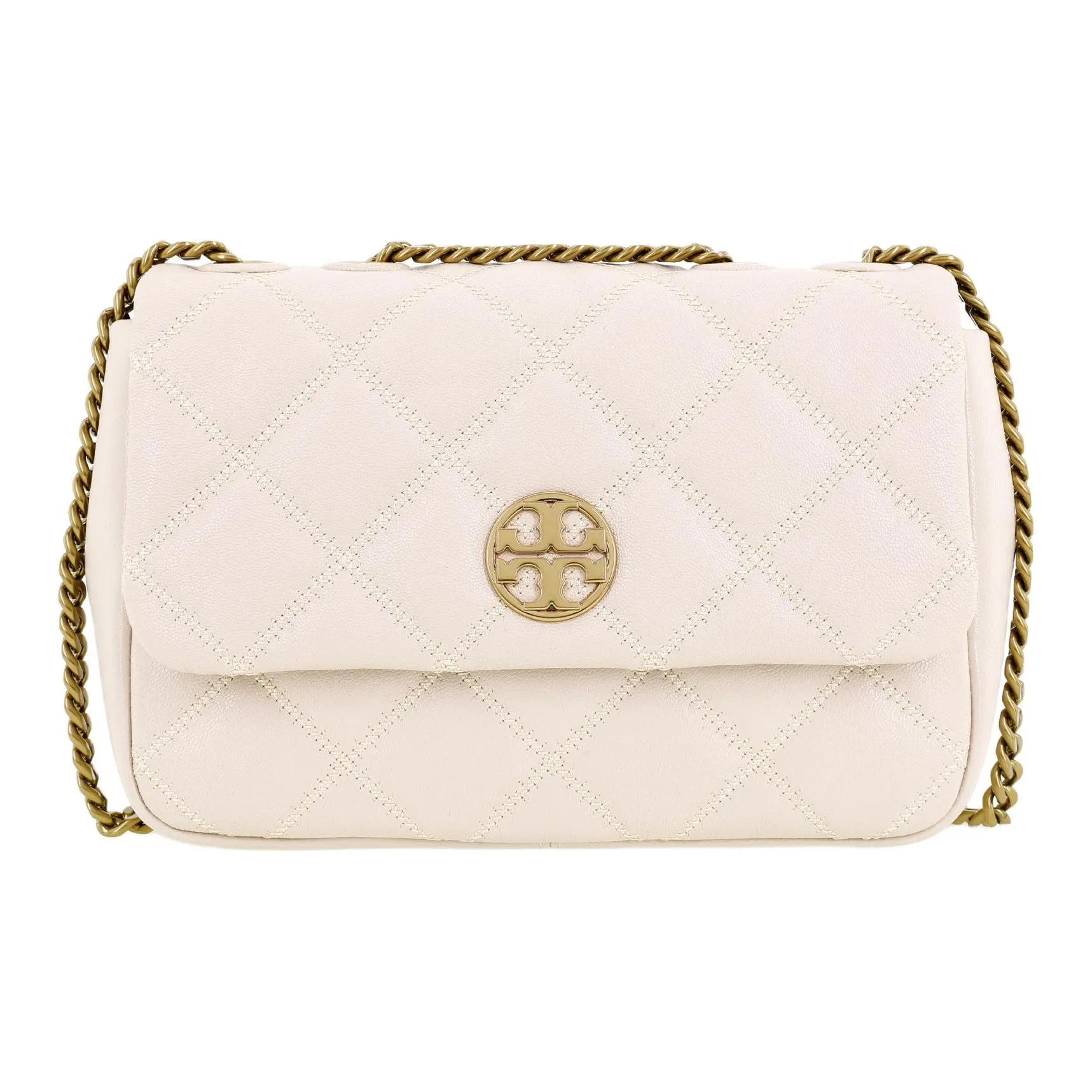 TORY BURCH TB Willa Leather Square Fatty Messenger Bag Handbag Shoulder Bag Small Size Women's Brie Cheese White