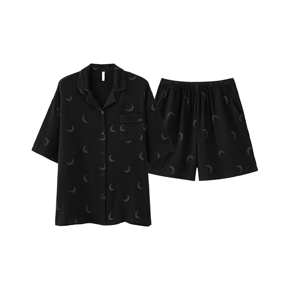White Ran Pajama Set Women's Black