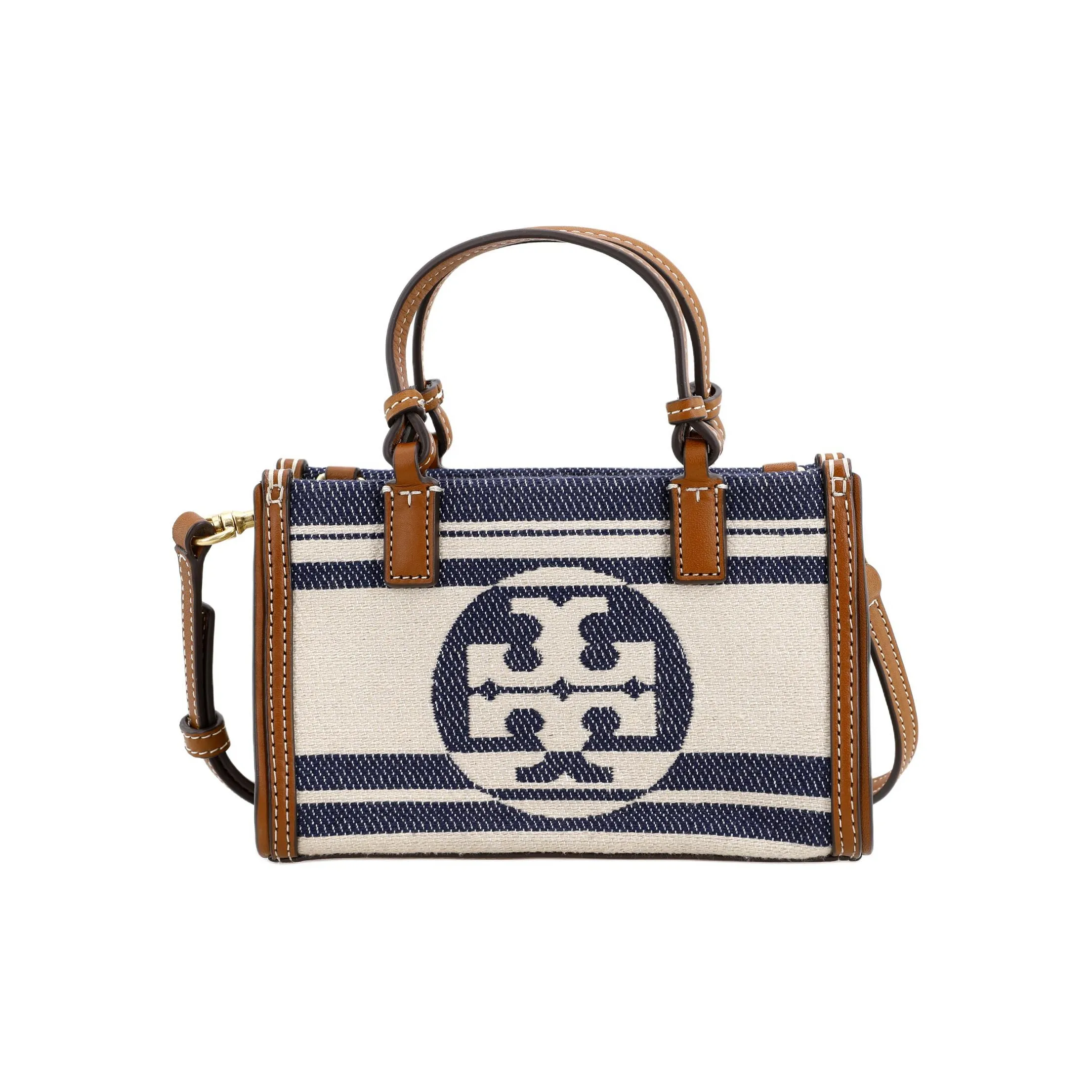 TORY BURCH Ella Jacquard Leather Trim Tote Bag Shopping Bag Shoulder Bag Crossbody Bag Handbag Mini Women's Marine Blue