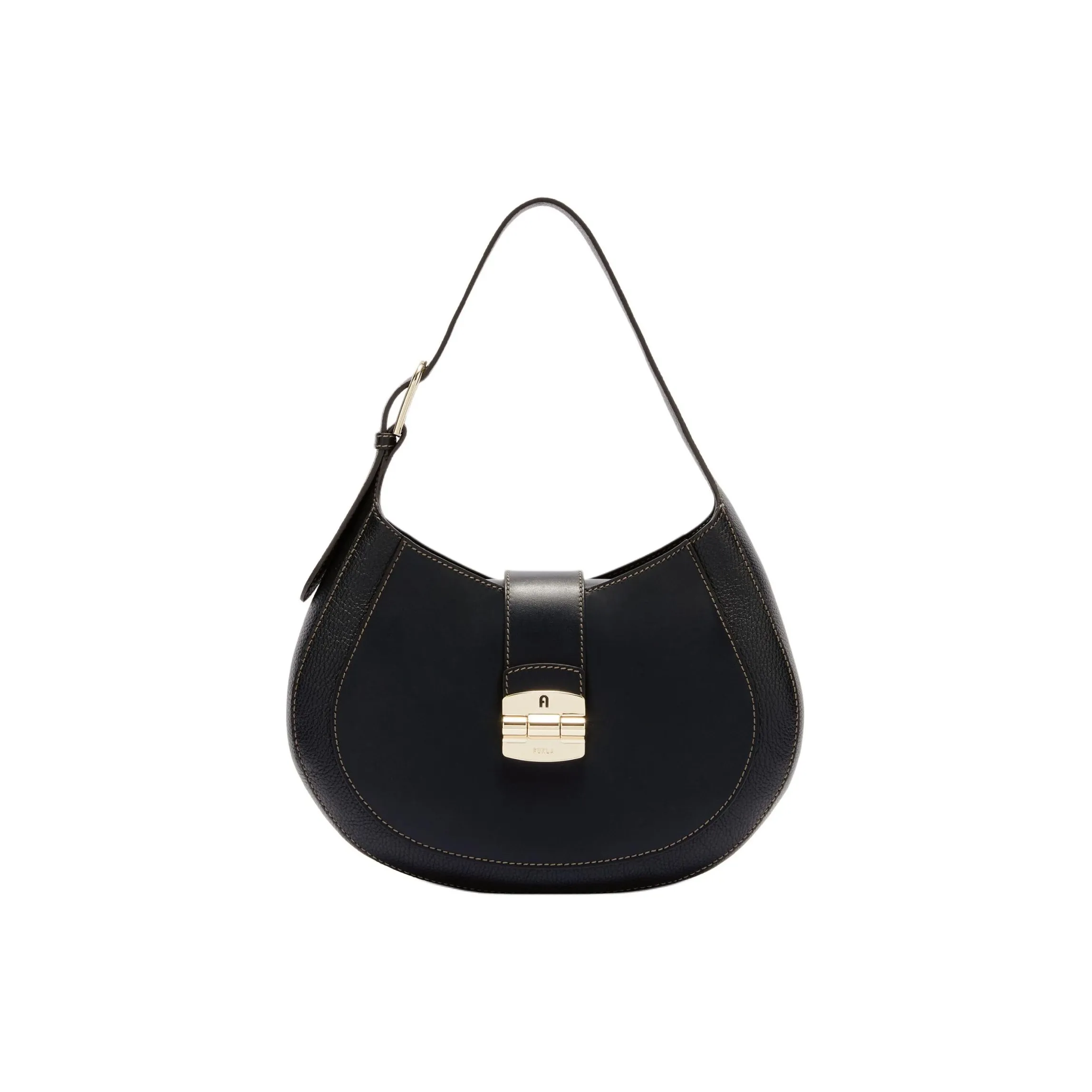 Furla Club 2 Рельефная Телячья Кожа Сумка через плечо Женская Черная