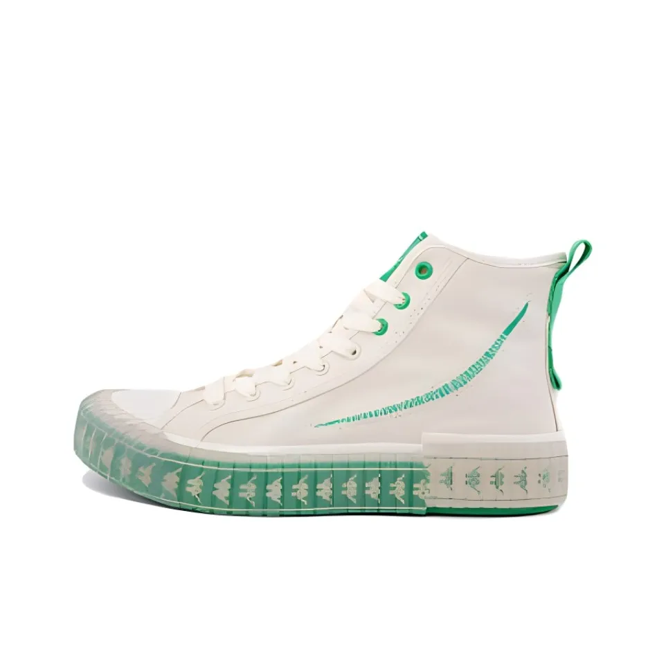 HAIZEIWANG x Kappa Anti Slip And Wear Resistant Lightweight Balance High Top Canvas Shoes Unisex White Green