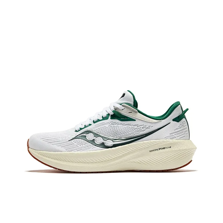 Saucony Triumph 21 Durable Breathable Low Top Running Shoes Men's White Green