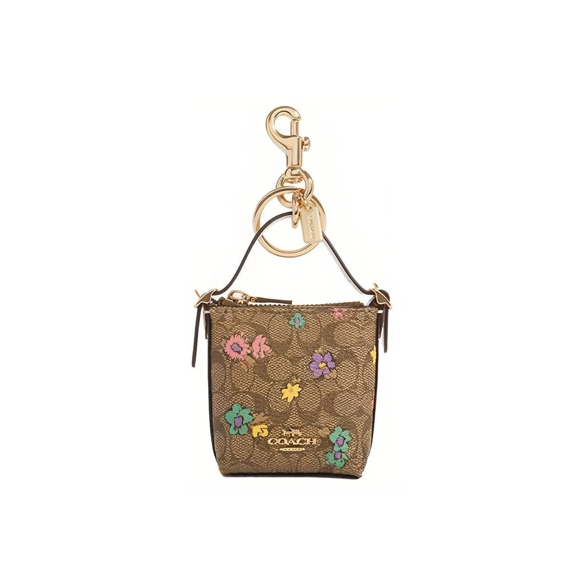 COACH Signature Coated Canvas With Smooth Leather Bag Pendant Keychain Bag Accessory Mini Women's Brown