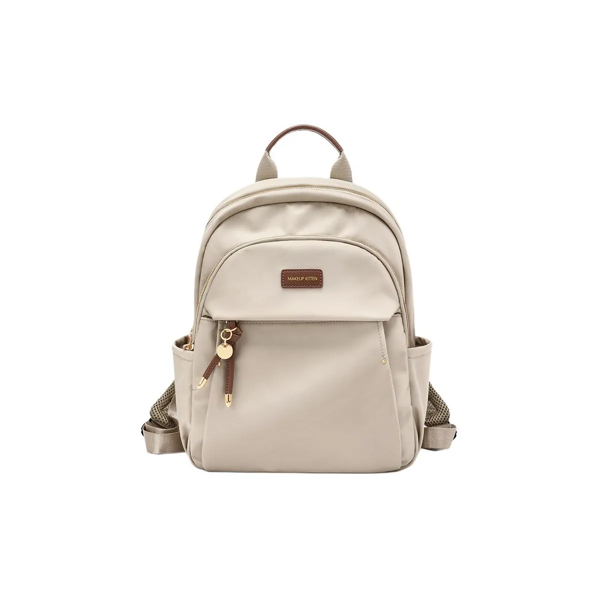 MAKEUP KITTEN Nylon Fabric Backpack Large Size Women's Khaki