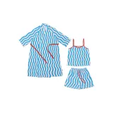 타이드 블루 - 여성 모닝 로브 의류 세트 3종 세트