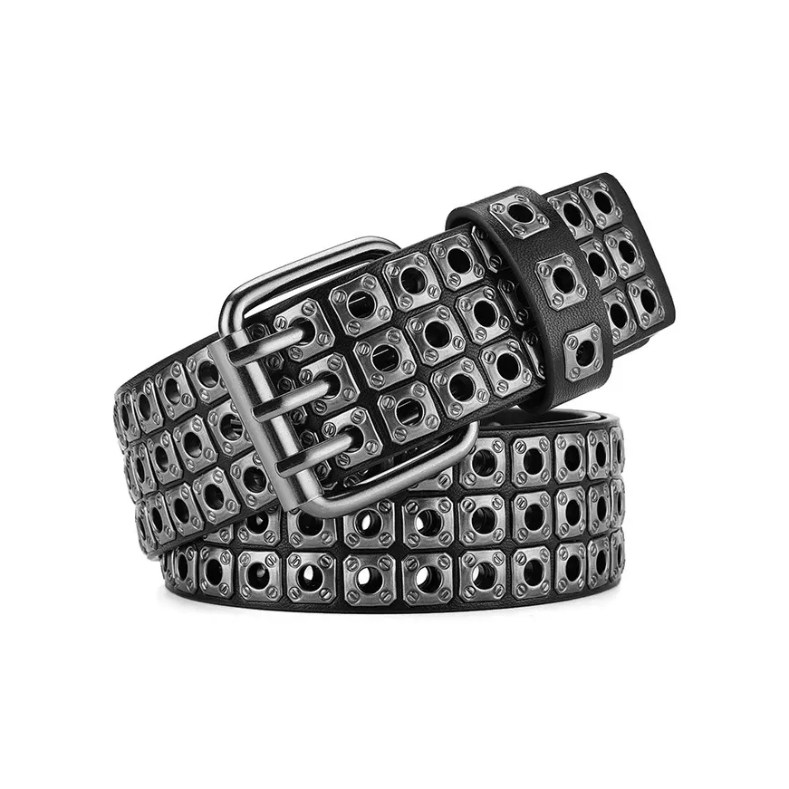 PISHUSHU Модный Y2K Stud PU кожа сплав ремень женский трехцветный ширина 3,8 см