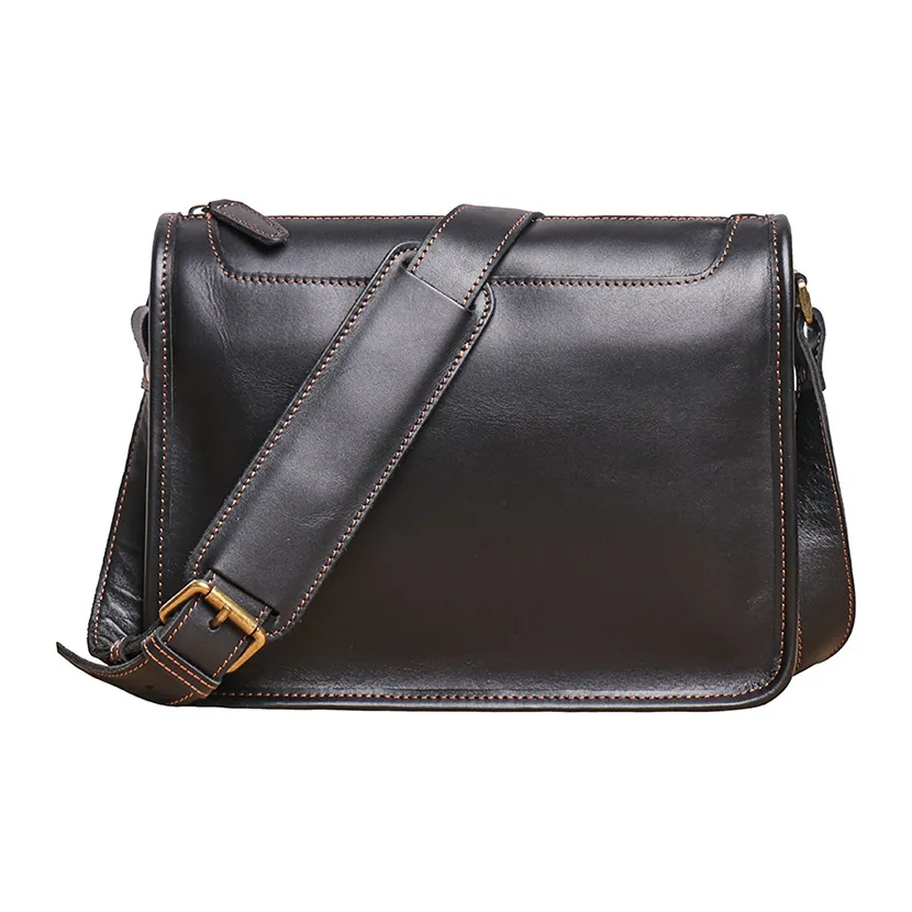 DOSRFINI Корова Кожа Маленькая Квадратная Сумка Сумка через плечо Мужская Черная Винтаж Коричневая Темно-Кофейная