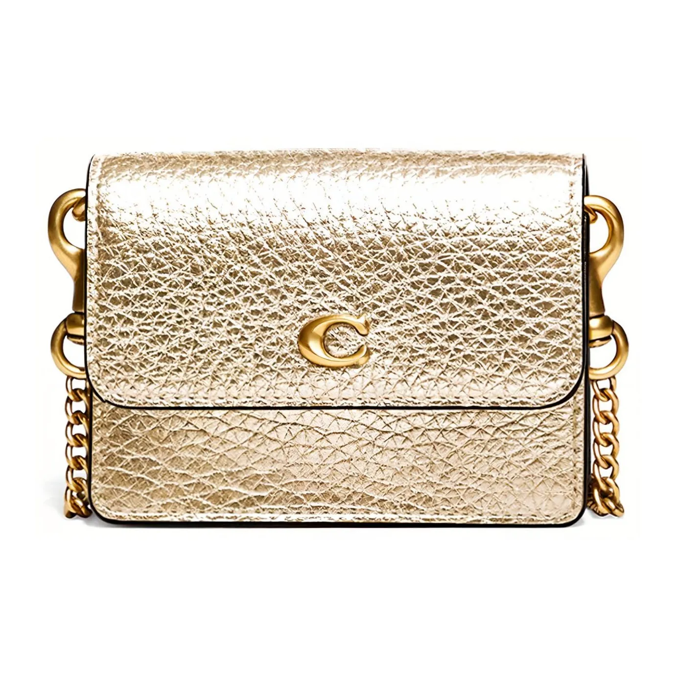 COACH Pebbled Leather Card Holder Small Size Women's Metallic