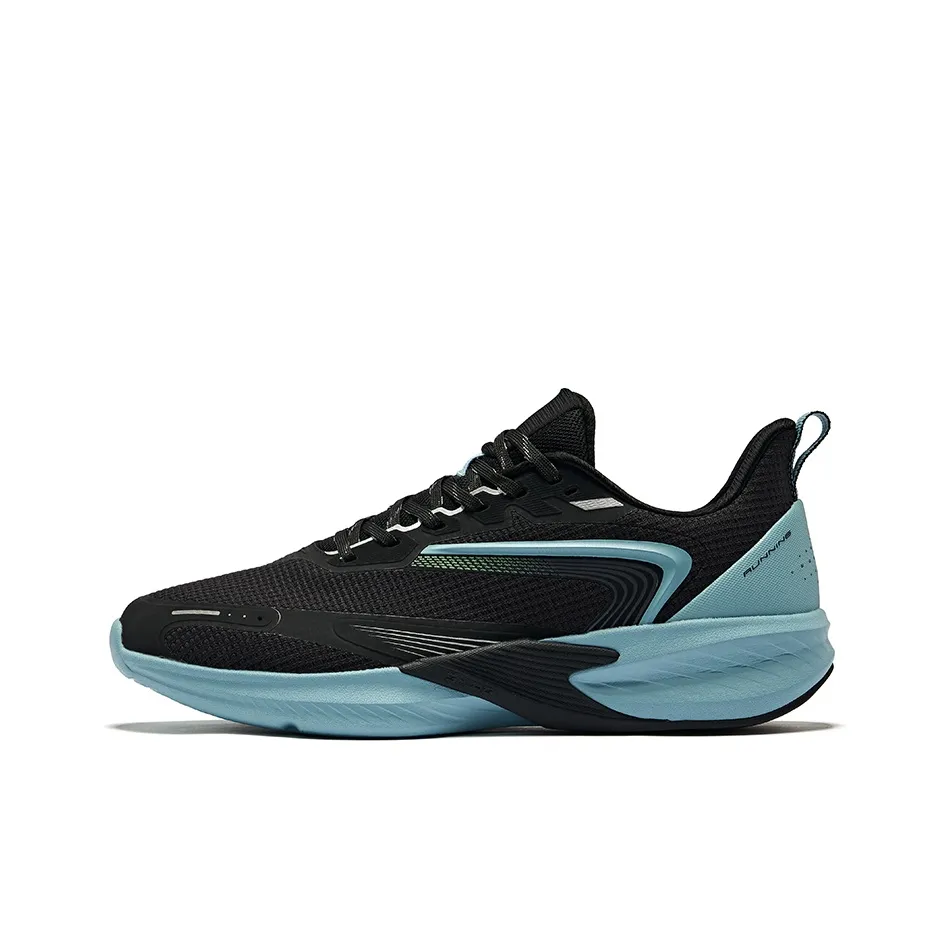 Erke Cushioning Breathable Low Top Sprint Running Shoes Men's Jet Black Nordic Blue