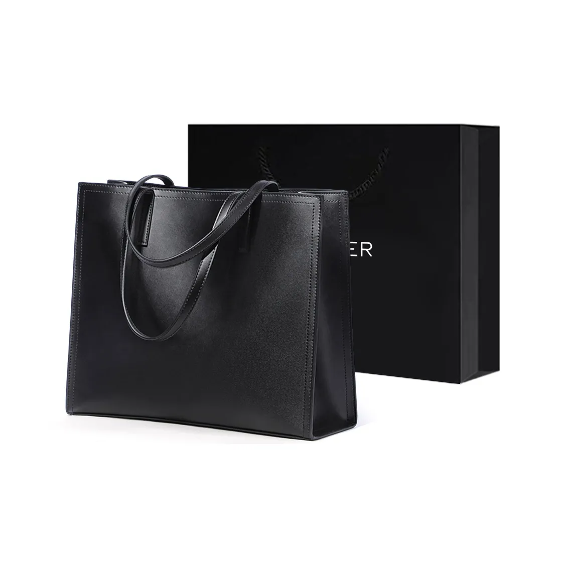 C°BANNER Split Cow Leather Single Shoulder Tote Bag Regular Women's Black/Gray White & Black