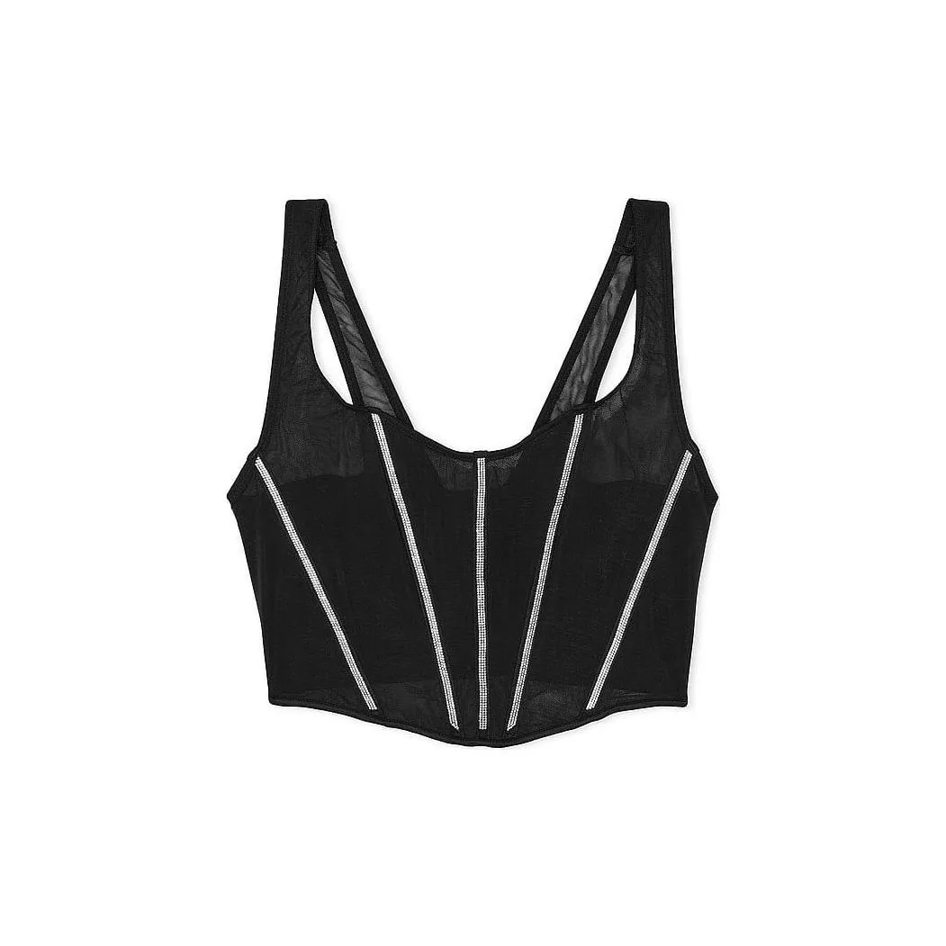 Victoria's Secret PINK VERY SEXY Sheer Shine Corset Top/Black Shapewear Women's Black