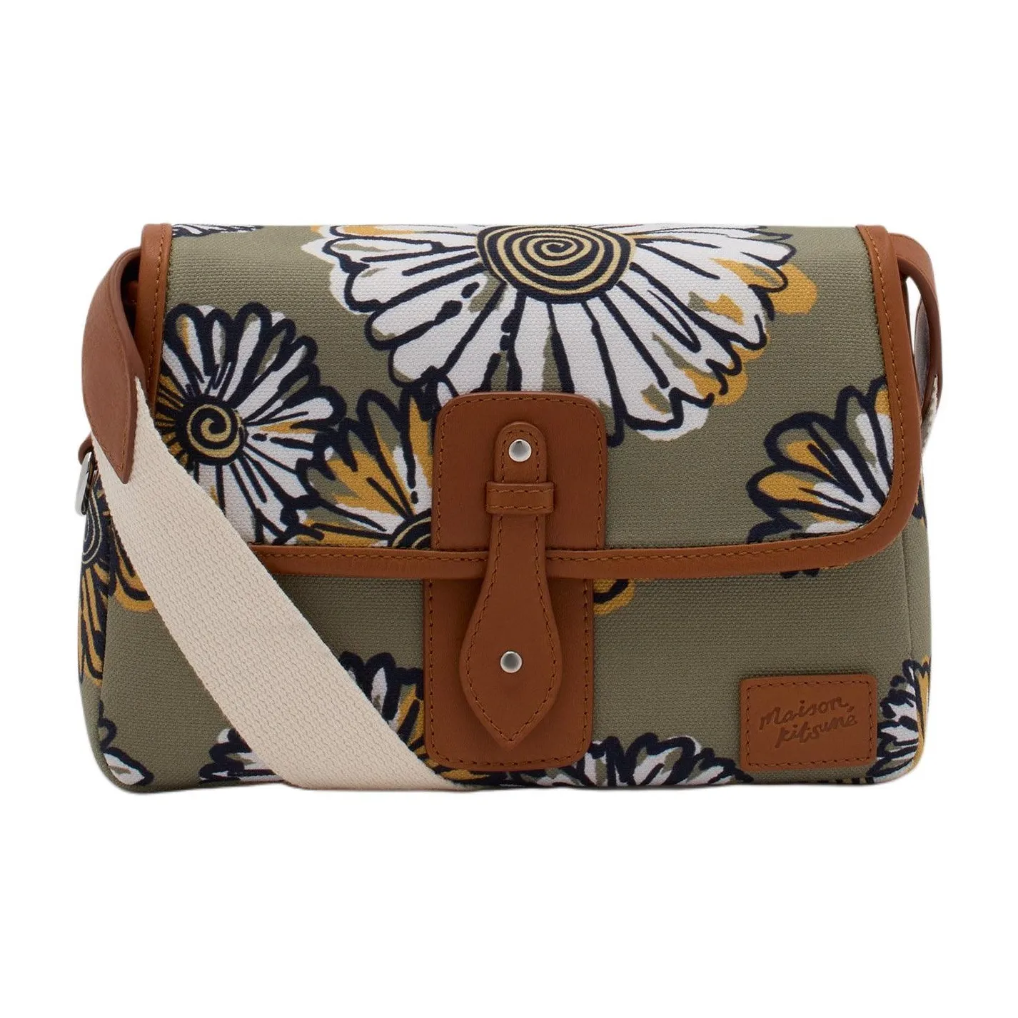 Maison Kitsune Canvas Leather Сумка Canvas Crossbody Сумка Женская Хаки Зеленая