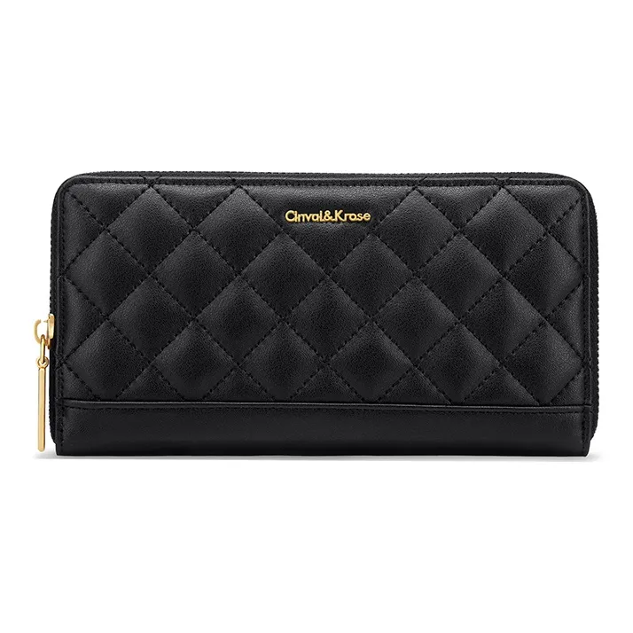 CinvaiKrose Телячья кожа с микрофиброй клатч кошелек узор в виде ромба вдохновленный Chanel длинный кошелек для монет женский черный