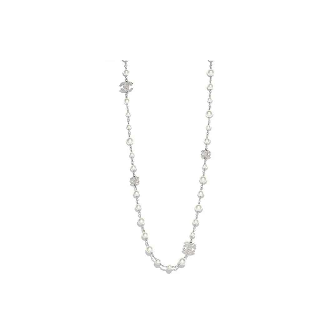 CHANEL Cc Logo Long Necklace Rhinestone Necklace