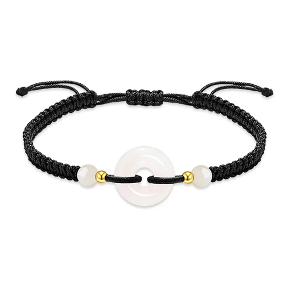 Love Jewelry 999 Solid Gold Hetian Jade Bracelets Unisex Pale Greenish White Jade