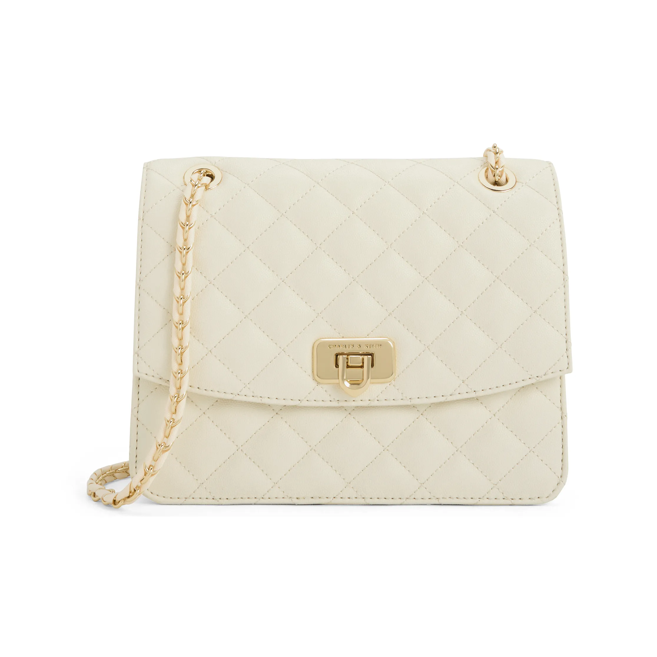 CHARLES KEITH ПУ (полиуретан) Сумка через плечо Средняя Женская Черная Бежевая Кремовая