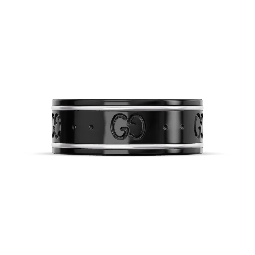 GUCCI 18K White Gold Rings Men's Black